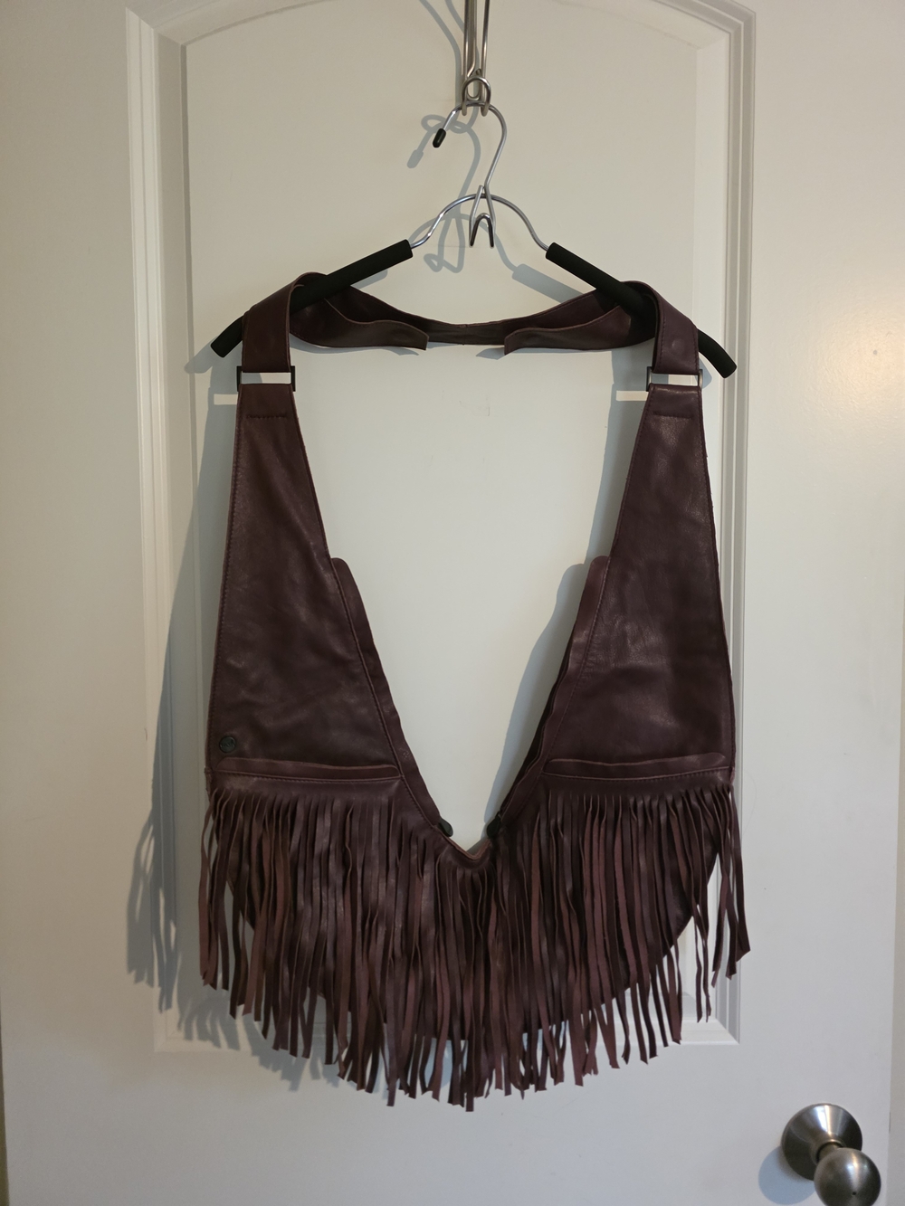 Burgundy Merlot Genuine Leather Fringe Sash Bag